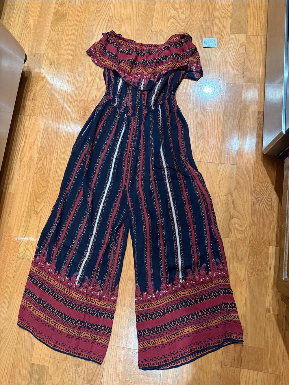 Free People Black and Red Wide Leg Jumpsuit
